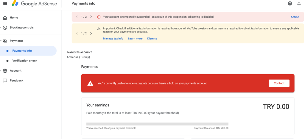conta adsense suspensa